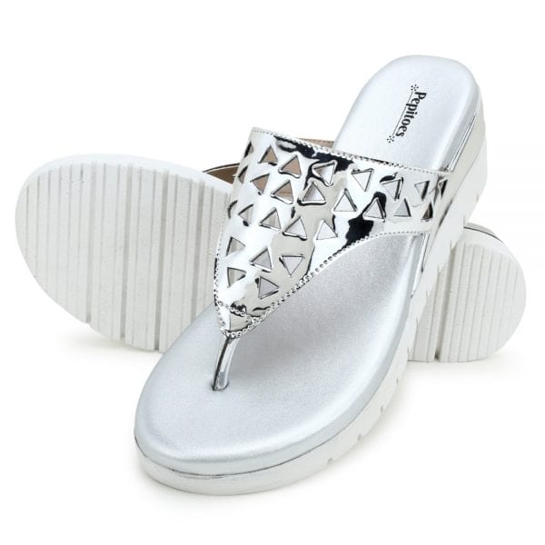 Silver Comfort Slip-On Wedges