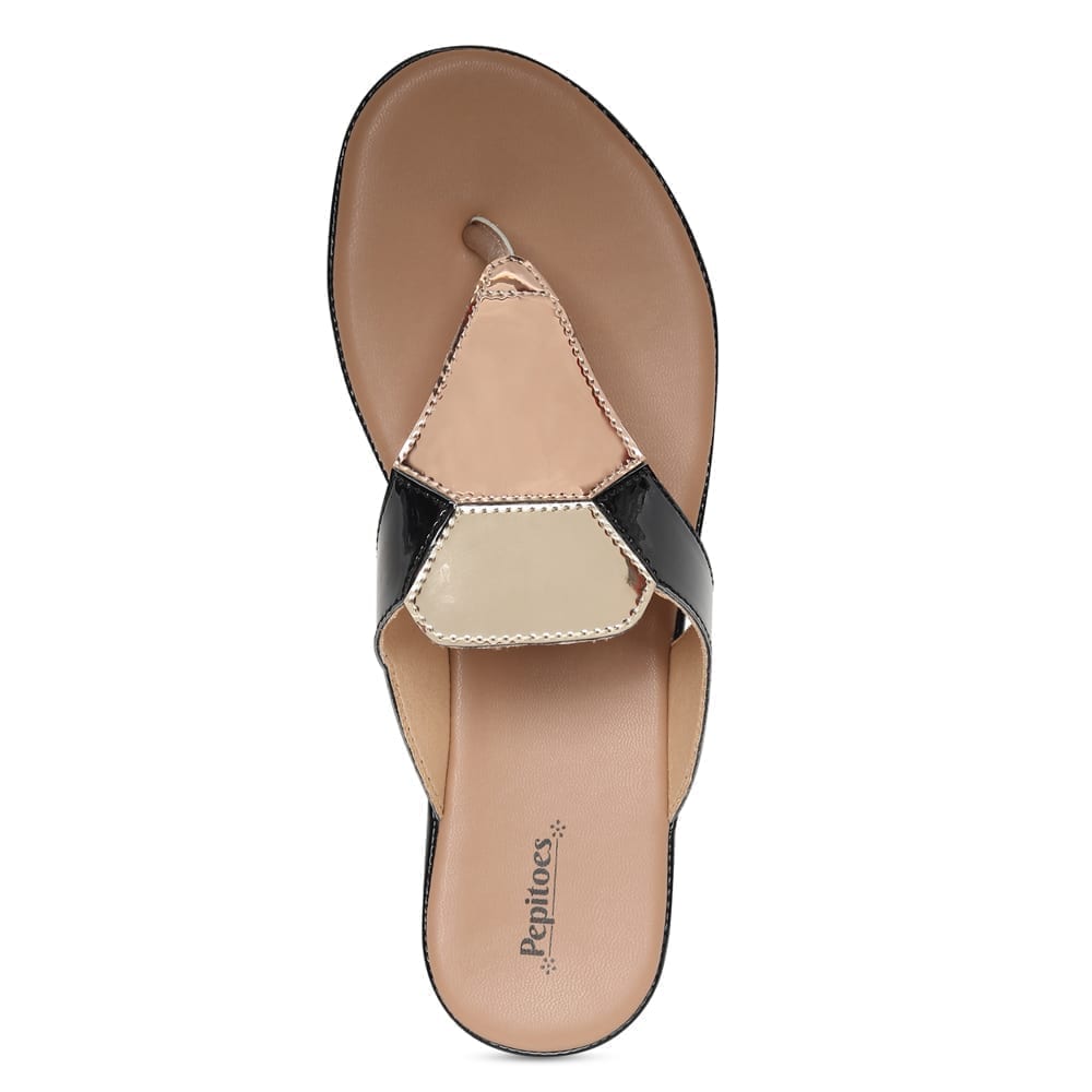 Rose Gold Black Comfort Slip On Flats N91204 - Pepitoes