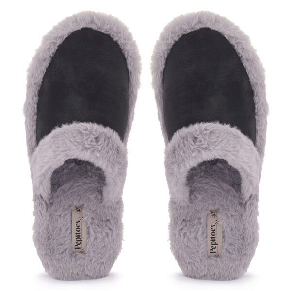 Charcoal Fur Slip on Flats N21337 - Image 4